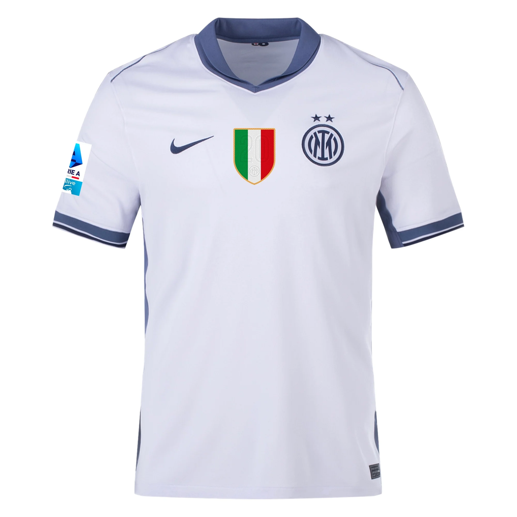 Nike Inter Milan Lautaro MartÃ­nez Away Jersey w/ Serie A + Scudetto Patch 24/25 (Summit White/Iris Whisper)