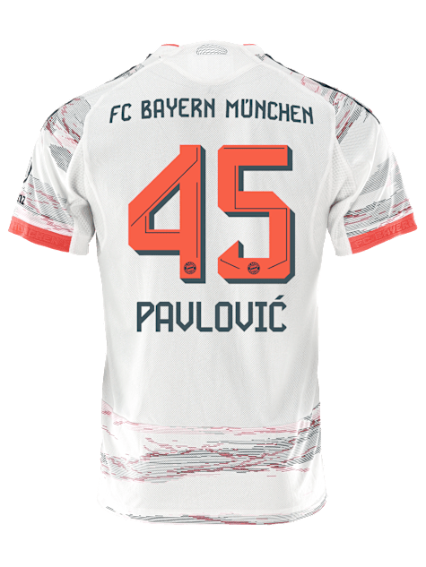 adidas Pavlovic Authentic Away Jersey 25/26 w/ Sponsor + Meister Bundesliga Patch (White/Red]