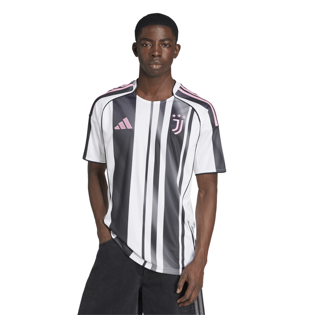 adidas Men's Juventus Vlahovic Home Jersey w/ Serie A Patch 25/26 (White/Black/Pink)