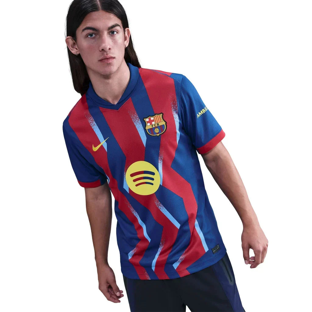 Nike Men's FC Barcelona Lewandowski 4th Jersey 25/26 w/ La Liga Patches (Blue/Red/Yellow)