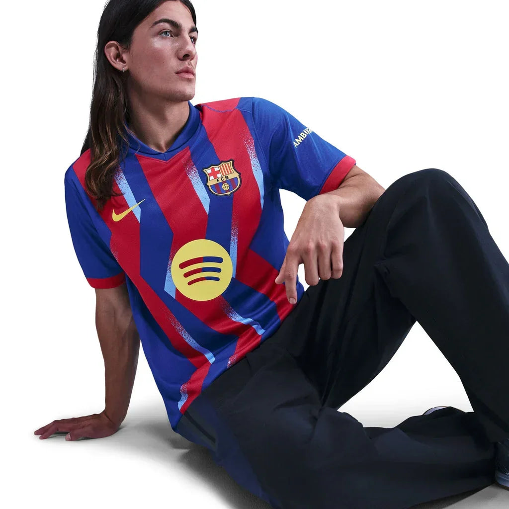 Nike Men's FC Barcelona Fermin 4th Jersey 25/26 w/ La Liga Patches (Blue/Red/Yellow)