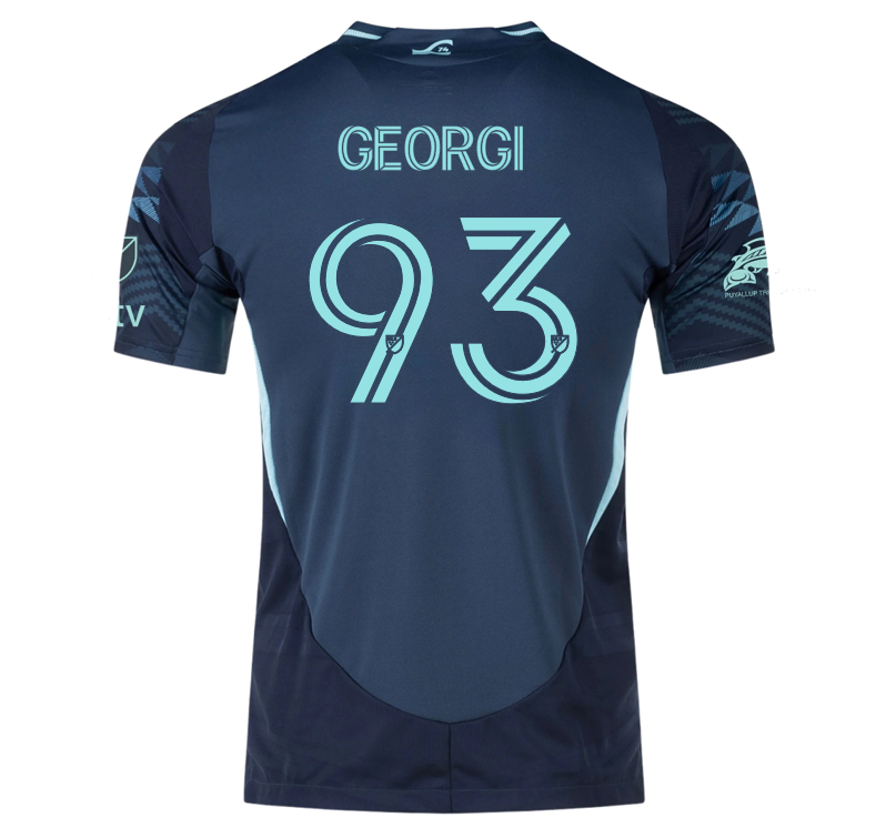 adidas Georgi Minoungou Seattle Sounders Authentic Away Jersey 25/26 w/ MLS Patches & Sponsor (Aura Ink)