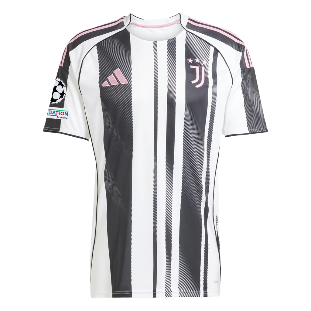 adidas Juventus Cambiaso Home Jersey w/ Champions League Patches 25/26 (White/Black/Pink)