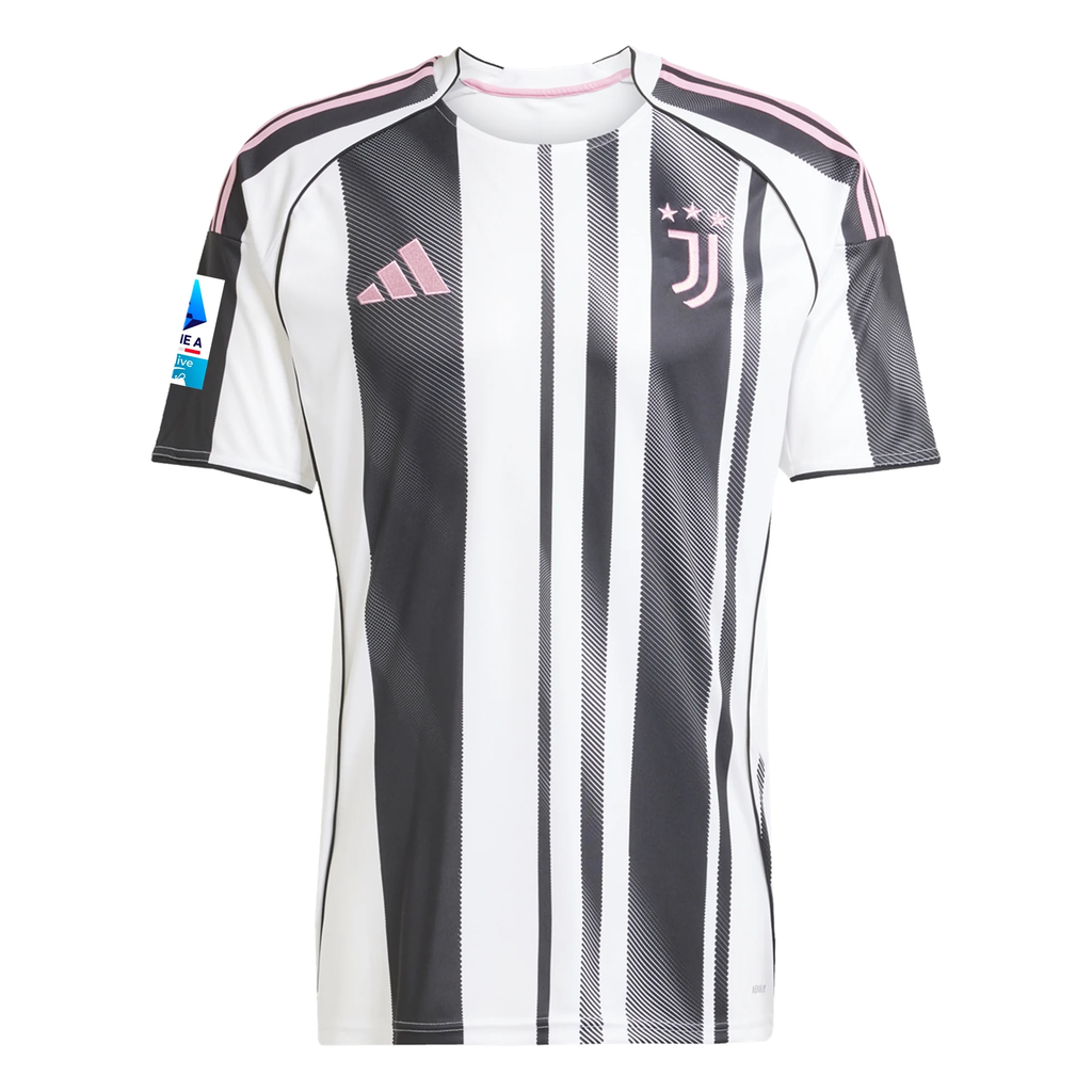 adidas Men's Juventus Weston McKennie Home Jersey w/ Serie A Patch 25/26 (White/Black/Pink)