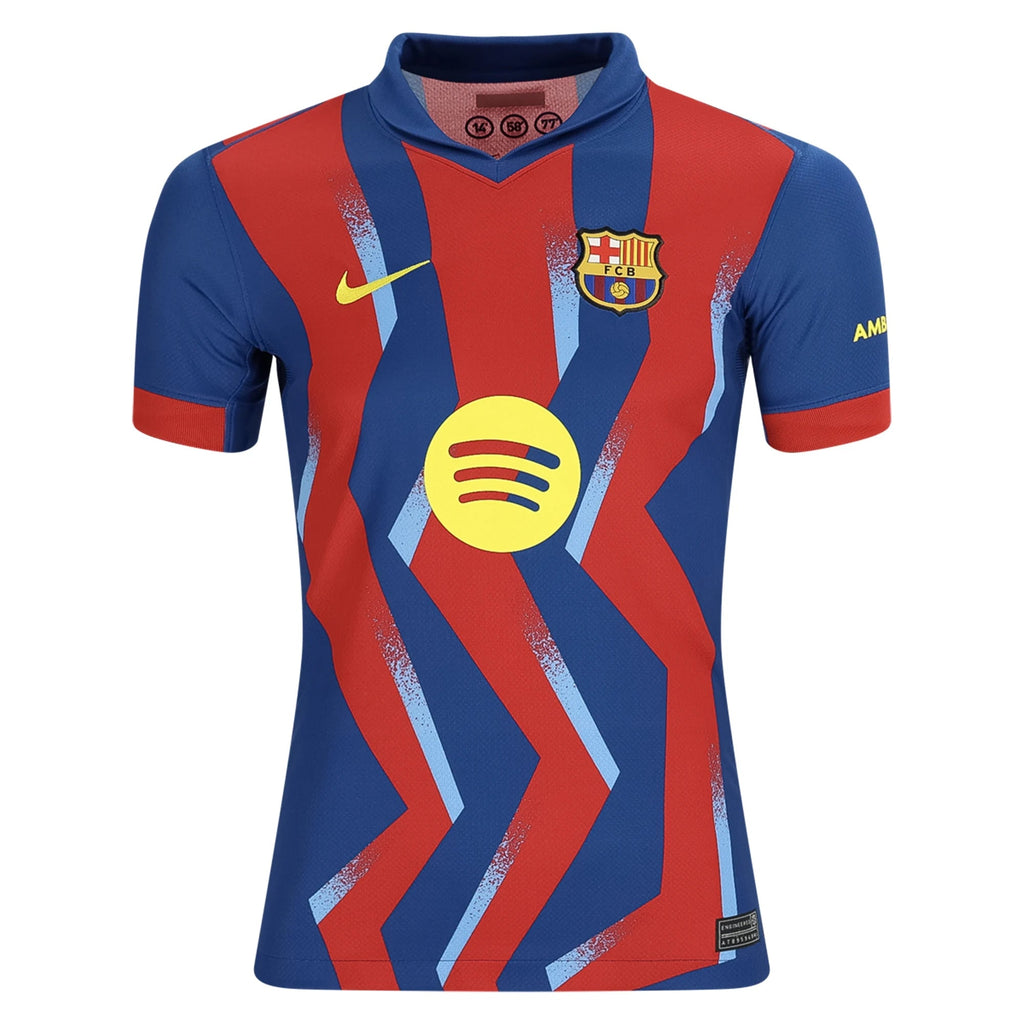 Nike Youth Lewandowski FC Barcelona 4th Soccer Jersey 25/26 (Gym Blue/Salsa Red)