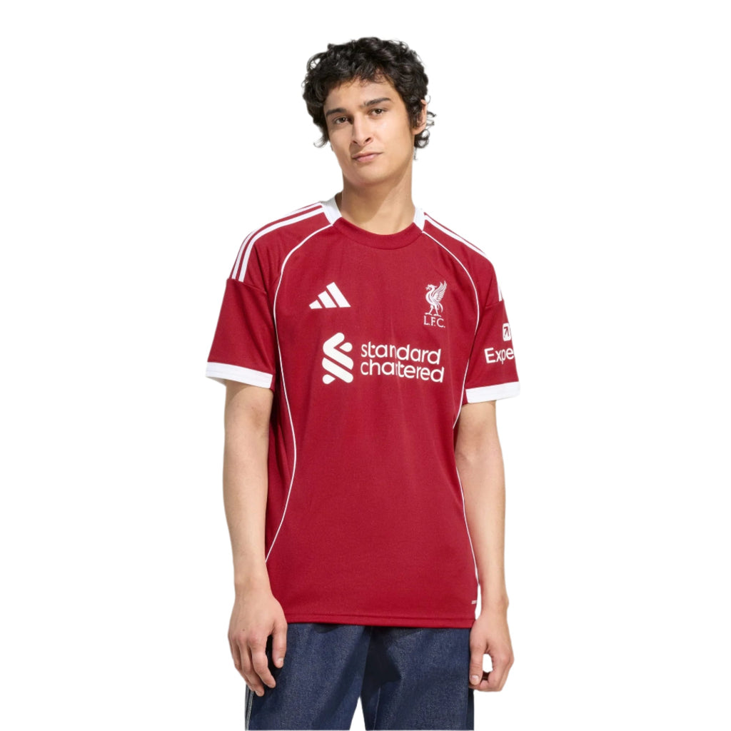 adidas Konate Men's Liverpool Home Jersey 25/26 w/ NRFR + EPL Champions Patch (Strawberry Red)