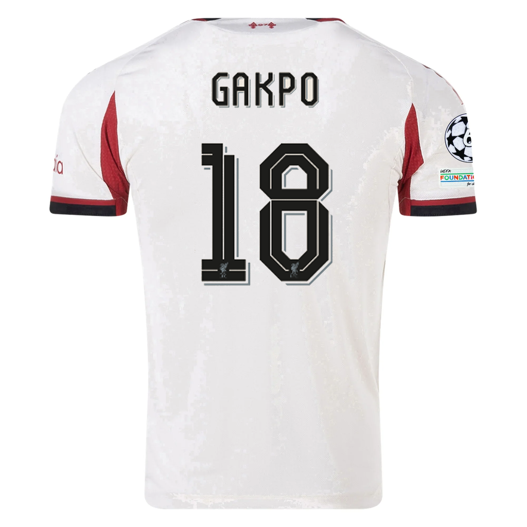 adidas Men's Liverpool Authentic Cody Gakpo Away Jersey w/ Champions League Patches 25/26 (Wonder White)