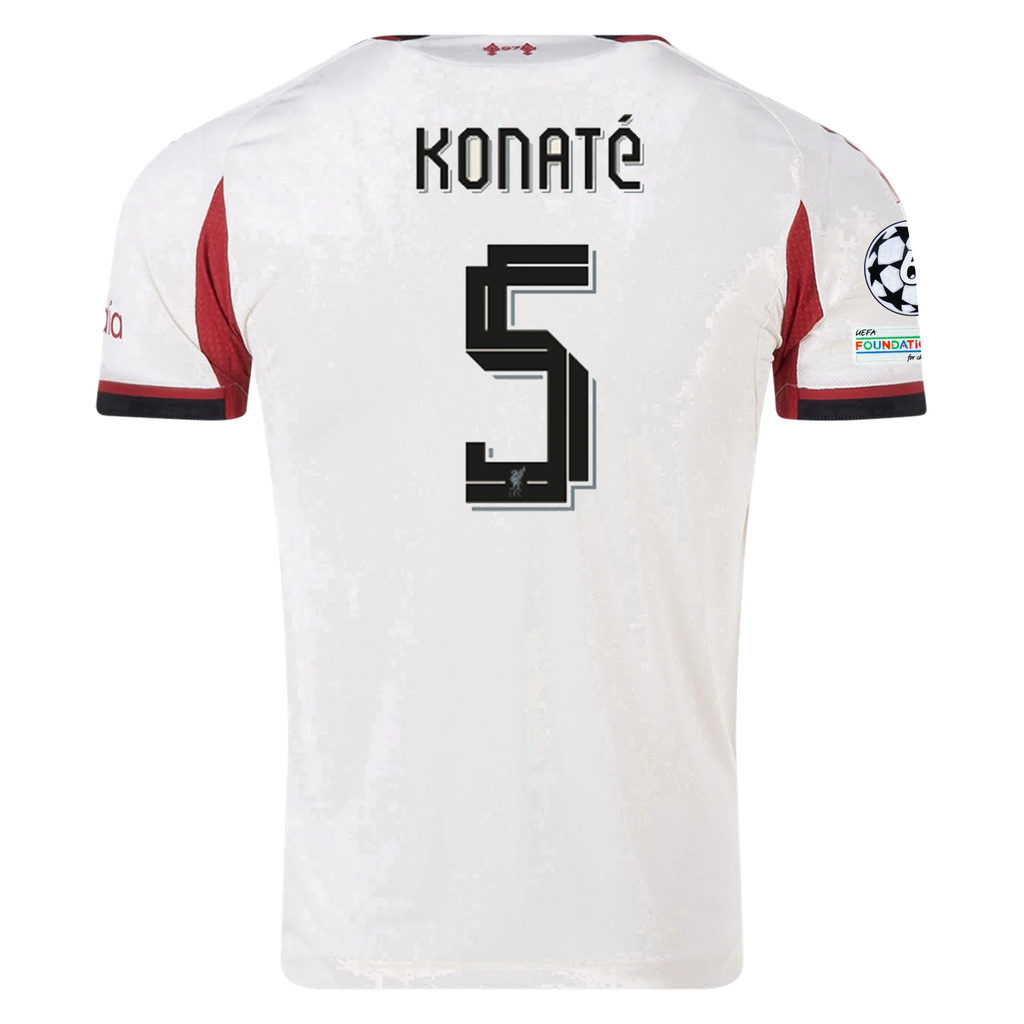 adidas Men's Liverpool Authentic Ibrahima Konate Away Jersey w/ Champions League Patches 25/26 (Wonder White)
