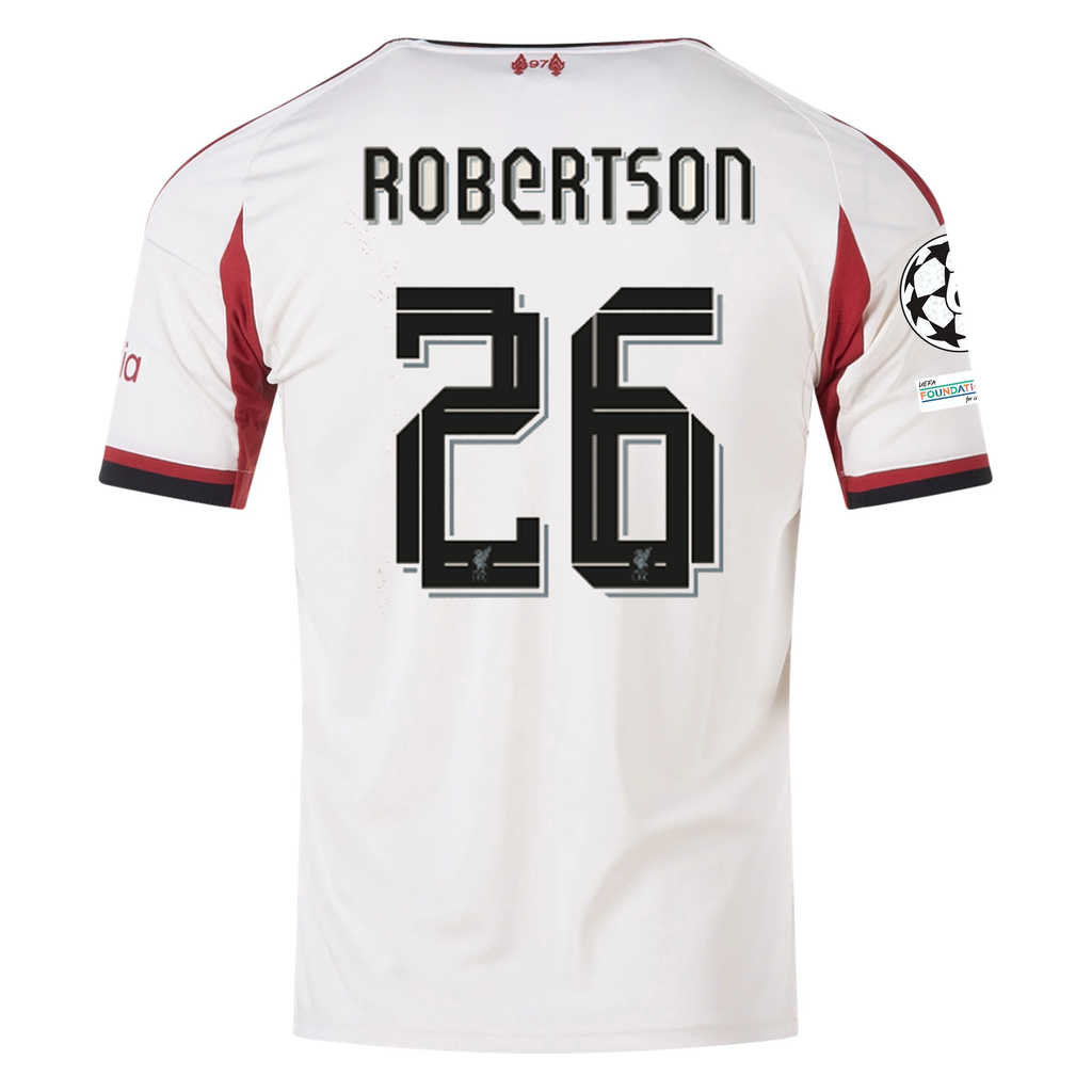 adidas Men's Liverpool Andry Robertson Away Jersey w/ Champions League Patches 25/26 (Wonder White)