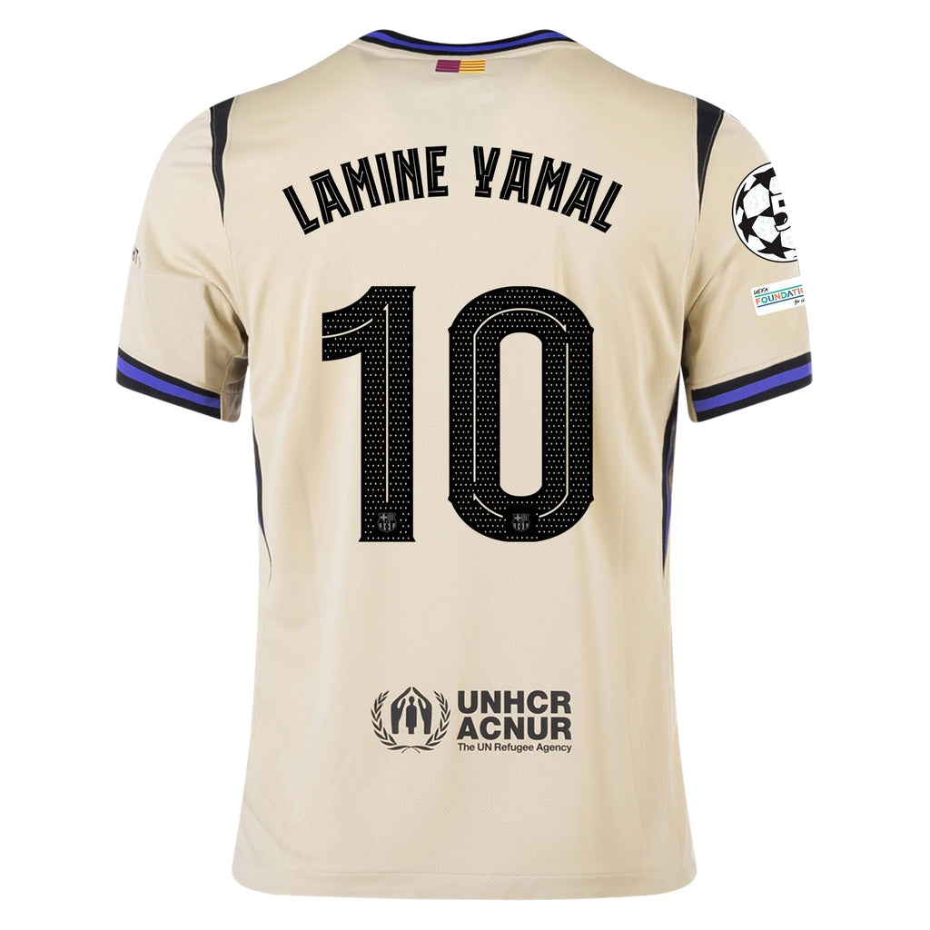 Nike Lamine Yamal Men's FC Barcelona Away Jersey 25/26 w/ Champions League Patches (Team Gold/Persion Violet/Black)