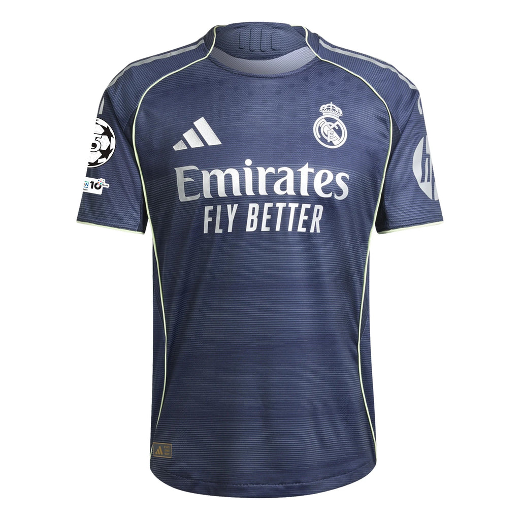 adidas Kylian Mbappe Real Madrid Authentic Away Jersey 25/26 w/ Champions League Patches (Legend Ink)