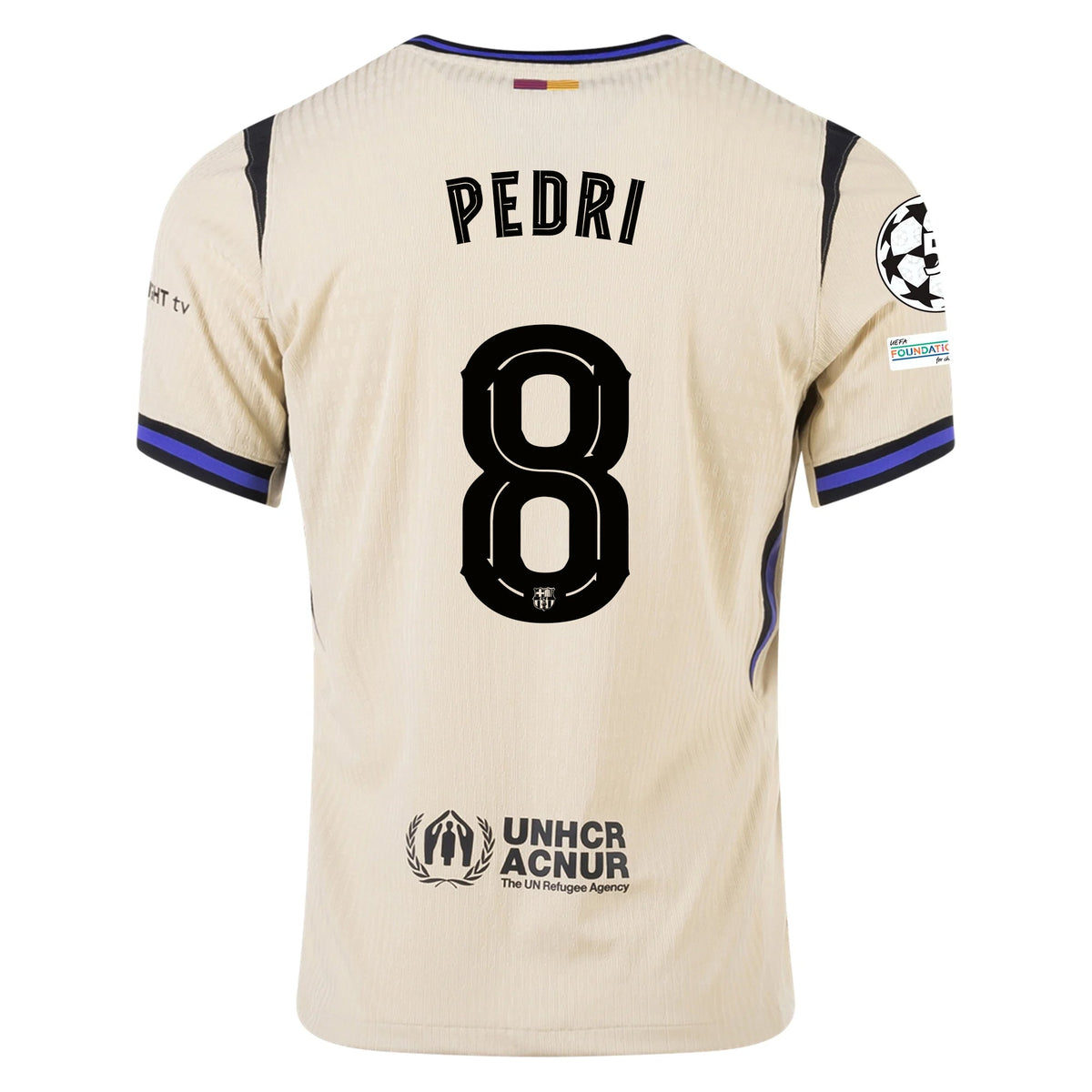 Nike Pedri Men's FC Barcelona Authentic Away Jersey w/ Champions League Patches (Team Gold/Persian Violet/Black)