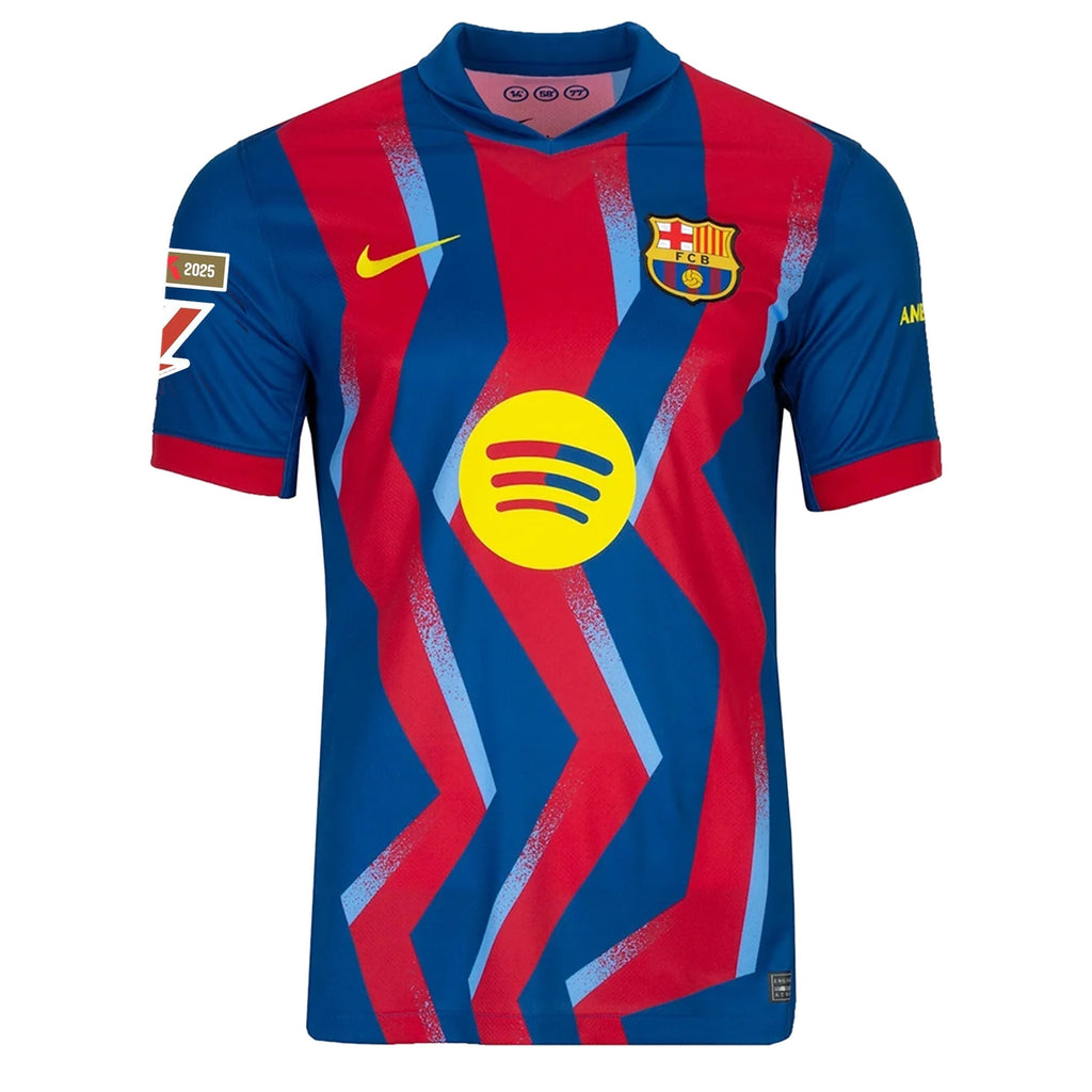 Nike Men's FC Barcelona Cubarsi 4th Jersey 25/26 w/ La Liga Patches (Blue/Red/Yellow)