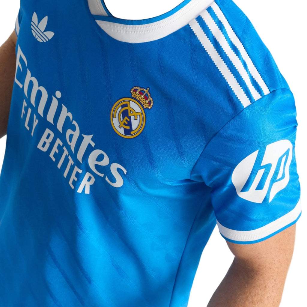 adidas Men's Valvarde Real Madrid 25/26 Authentic Third Jersey w/ Champions League Patches (Blue)