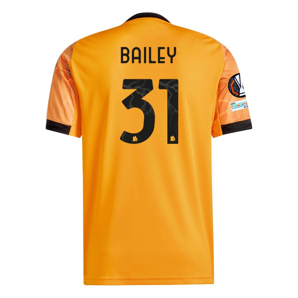 adidas Roma Leon Bailey Away Jersey w/ Europa League Patches 25/26 (Orange/Black)