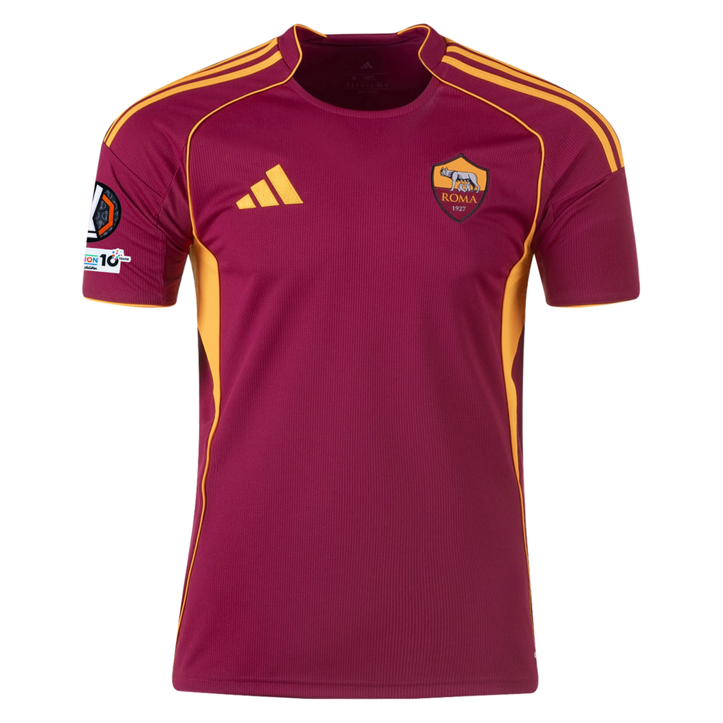 adidas Men's Roma Tommaso Baldanzi Home Jersey w/ Europa League Patches 25/26 (Burgundy)