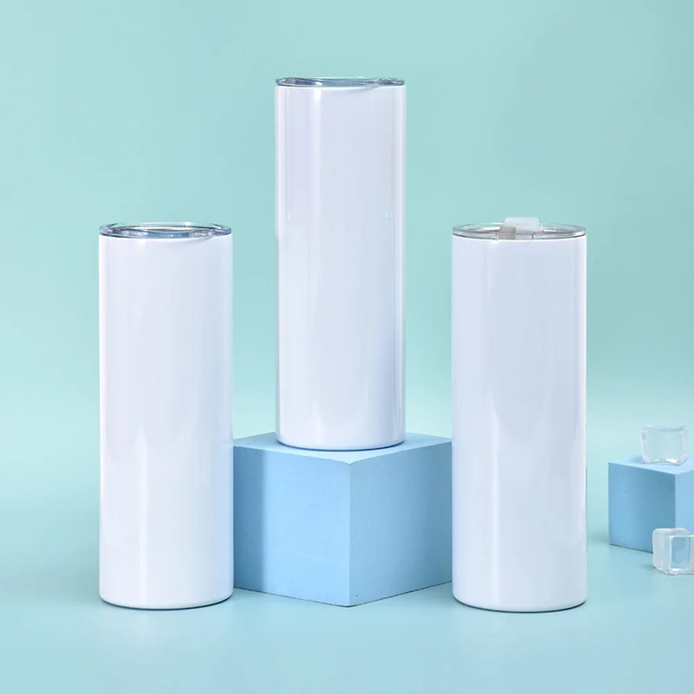 WATERSY 4/8/10 Pcs Heat Sublimation 600ml Tumbler White Insulated Bottle with Straw and Lid Stainless Steel Thermal Cup DIY Mugs