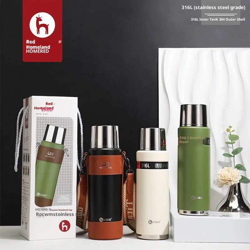Vacuum Steeping Cup All-steel Insulated Lid 316 Stainless Steel Insulated Cup Portable Shoulder Strap Sports Water Bottle