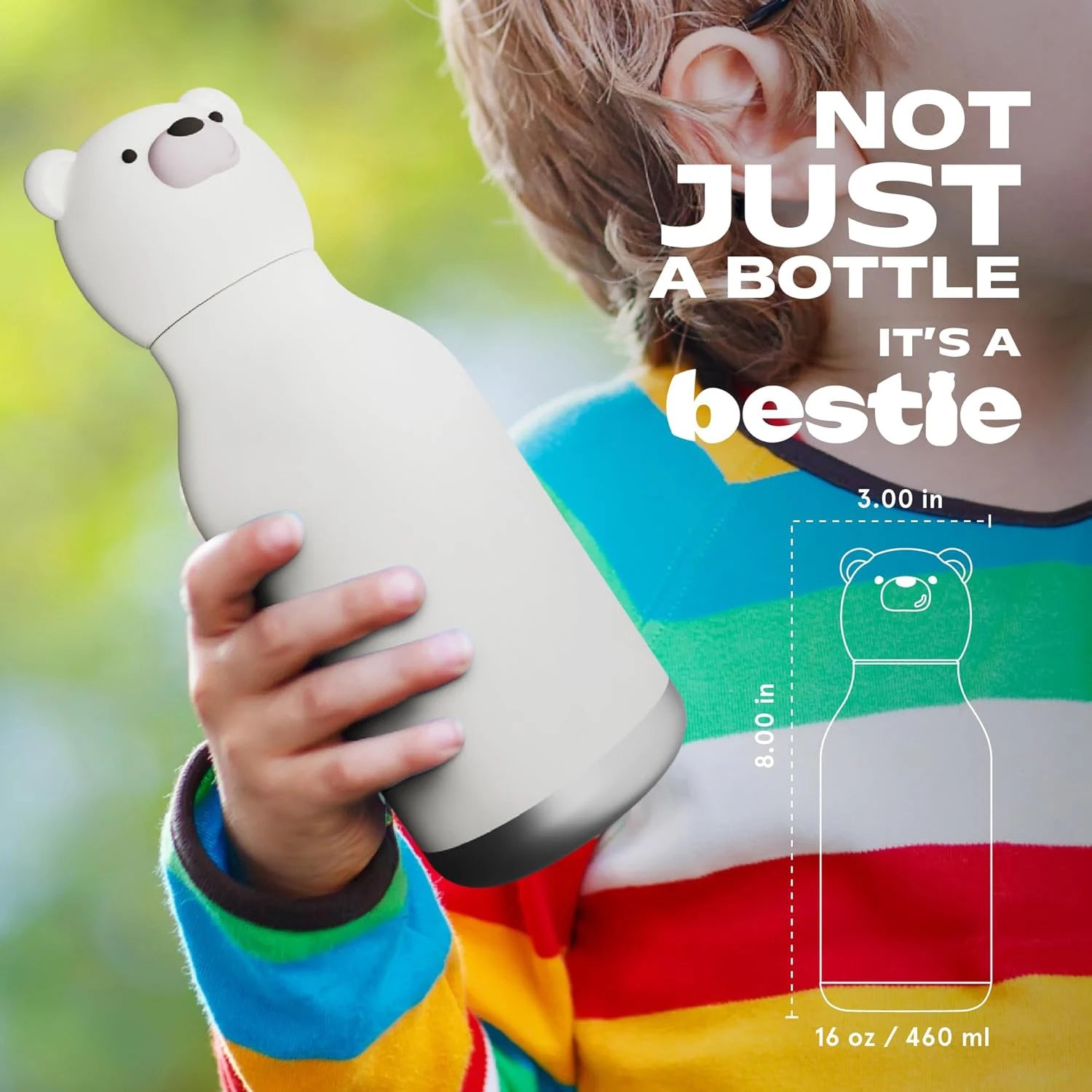 Bottle Insulated Stainless Steel Water Bottle with Detachable Soft Animal Head Fun Drinking For student and Teens16 Ounce (Bear)