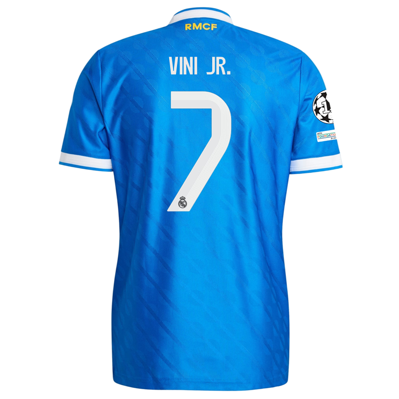 adidas Men's Vini Jr Real Madrid 25/26 Authentic Third Jersey w/ Champions League Patches (Blue)