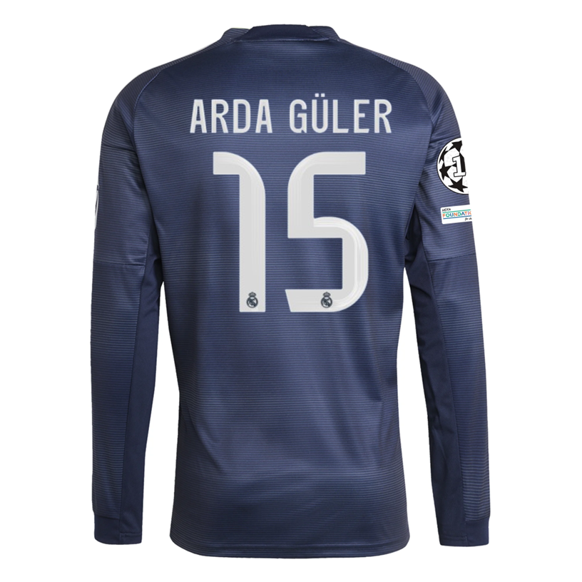 adidas Real Madrid Arda Guler Long Sleeve Away Jersey w/ Champions League Patches 25/26 (Legend Ink)