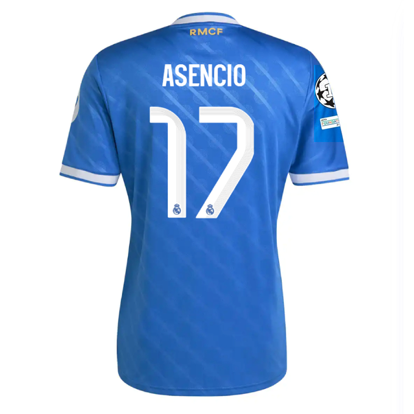 adidas Asencio Men's Real Madrid Third Jersey 25/26 w/ Champions League Patches (Blue/White)