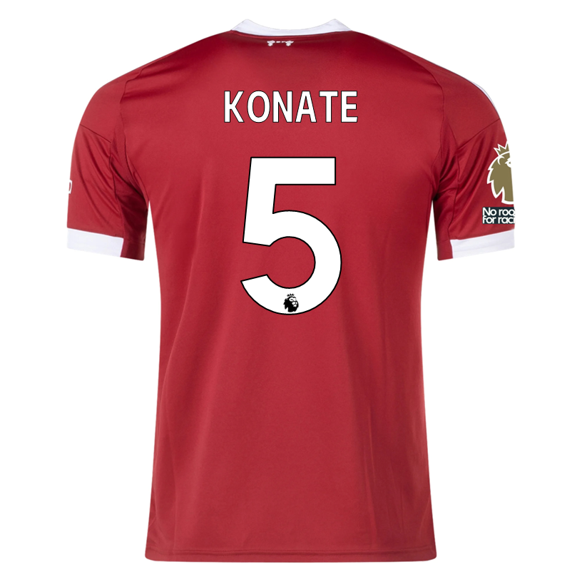 adidas Konate Men's Liverpool Home Jersey 25/26 w/ NRFR + EPL Champions Patch (Strawberry Red)