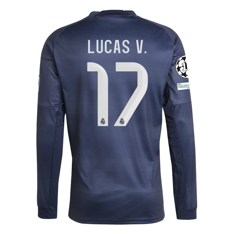 adidas Real Madrid Lucas V. Long Sleeve Away Jersey w/ Champions League Patches 25/26 (Legend Ink)