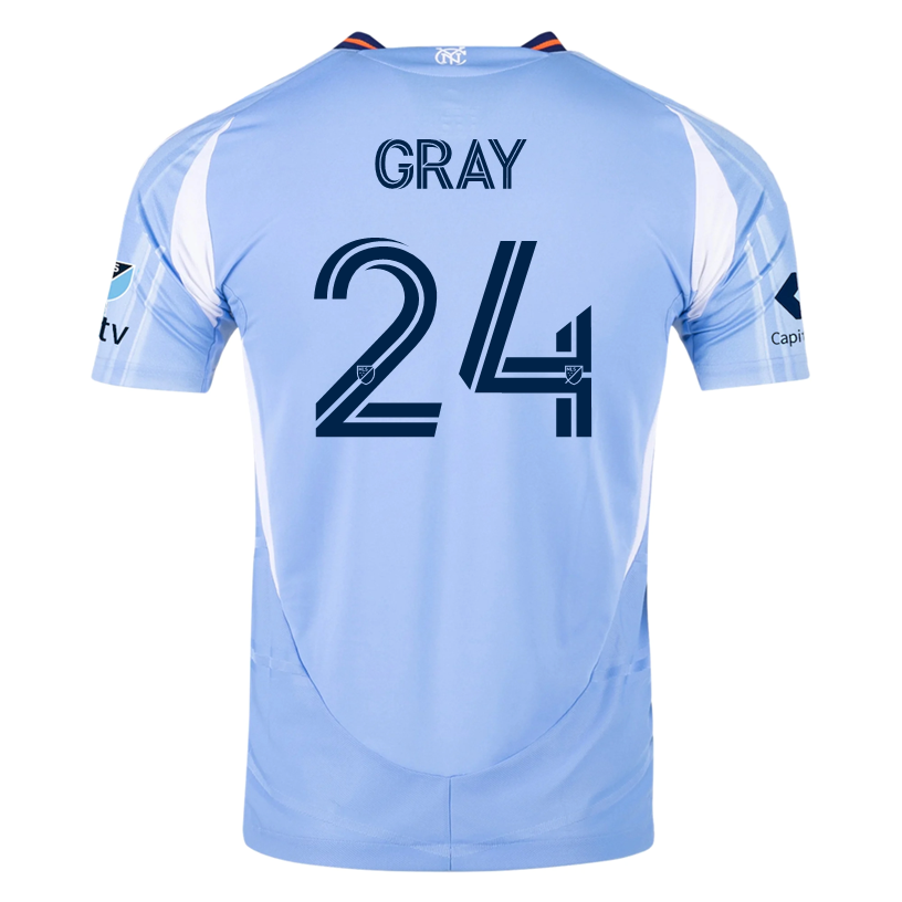 adidas Tayvon Gray New York City FC Authentic Home Jersey 25/26 w/ MLS Patches (Bahia Light Blue)