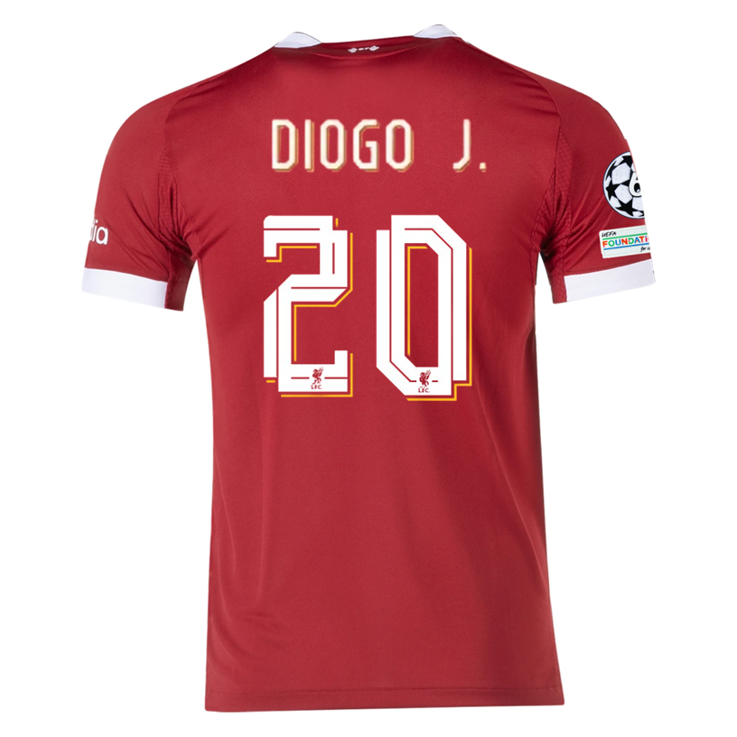 adidas Men's Liverpool Diogo J. Home Jersey 25/26 w/ Champions League Patches (Strawberry Red)