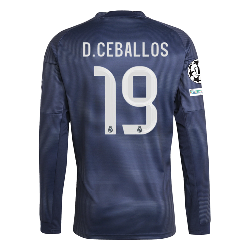 adidas Real Madrid D. Ceballos Long Sleeve Away Jersey w/ Champions League Patches 25/26 (Legend Ink)