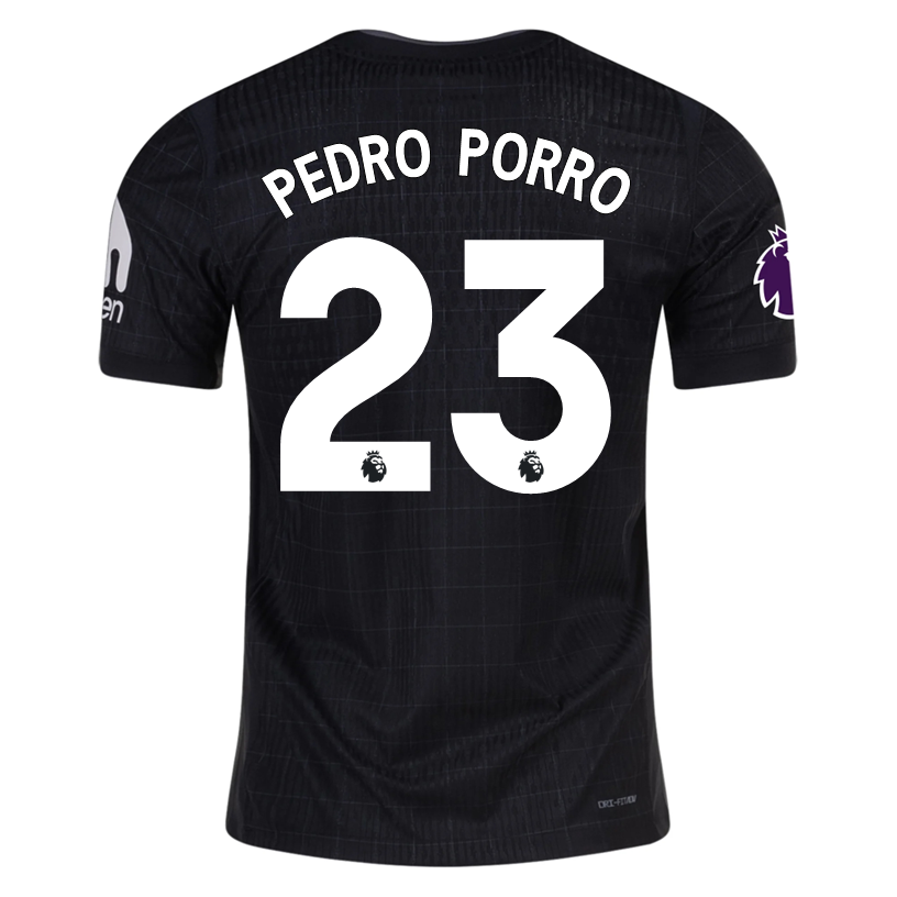 Nike Pedro Porro Tottenham Hotspur Authentic Away Jersey 25/26 w/ EPL Patch (Black/Iron)