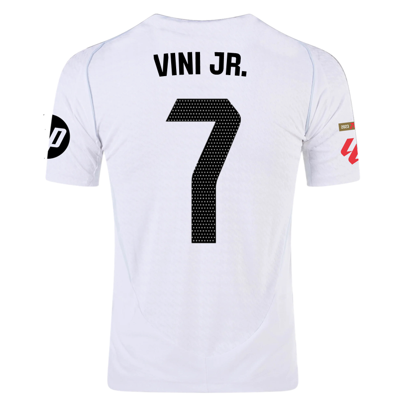 adidas Vini Jr. Real Madrid Authentic Home Jersey w/ La Liga Patches 24/25 (White/Black)