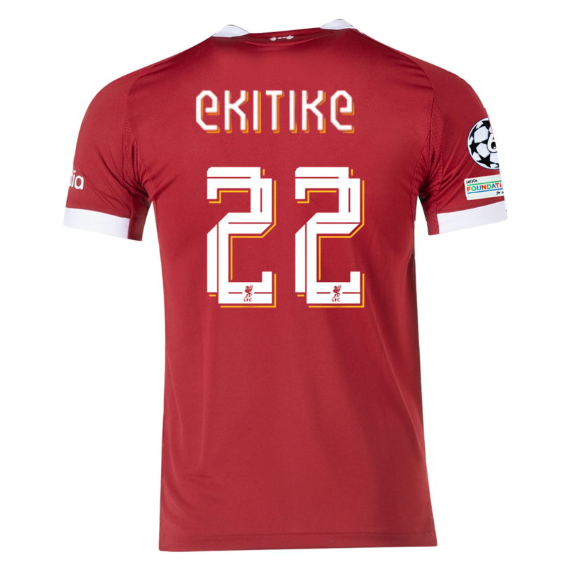 adidas Men's Liverpool Ekitike Home Jersey 25/26 w/ Champions League Patches (Strawberry Red)