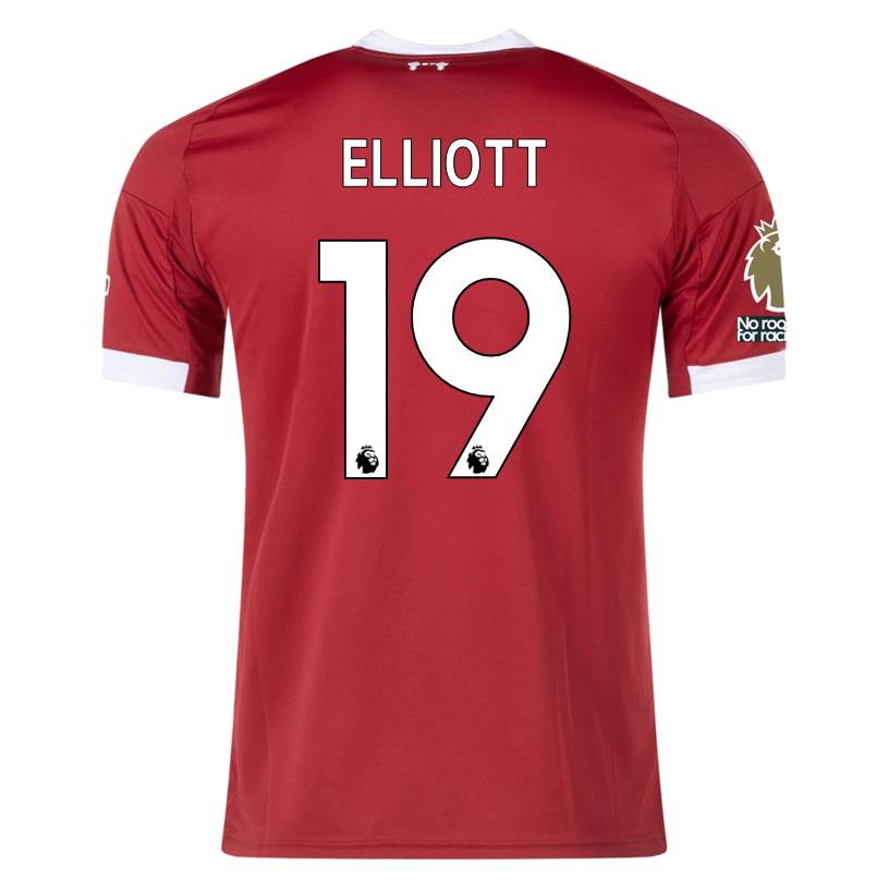 adidas Elliott Men's Liverpool Home Jersey 25/26 w/ NRFR + EPL Champions Patch (Strawberry Red)