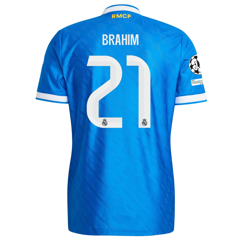 adidas Men's Bralim Real Madrid 25/26 Authentic Third Jersey w/ Champions League Patches (Blue)