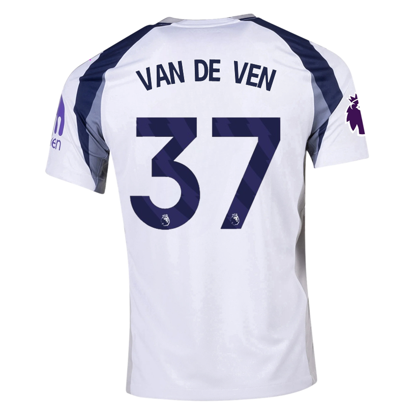 Nike Van de ven Tottenham Hotspurs Home Jersey w/ EPL + No Room For Racism Patch 25/26 (White/Iron/Binary Blue)