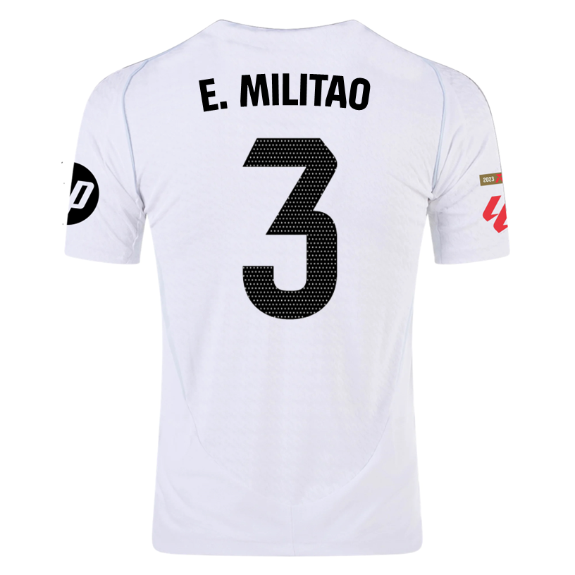 adidas E. MilitÃ£o Real Madrid Authentic Home Jersey w/ La Liga Patches 24/25 (White/Black)