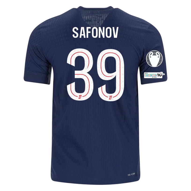 Nike Men's Safonov Paris Saint-Germain Authentic Home Jersey 25/26 w/ Champions League Patches (Navy)