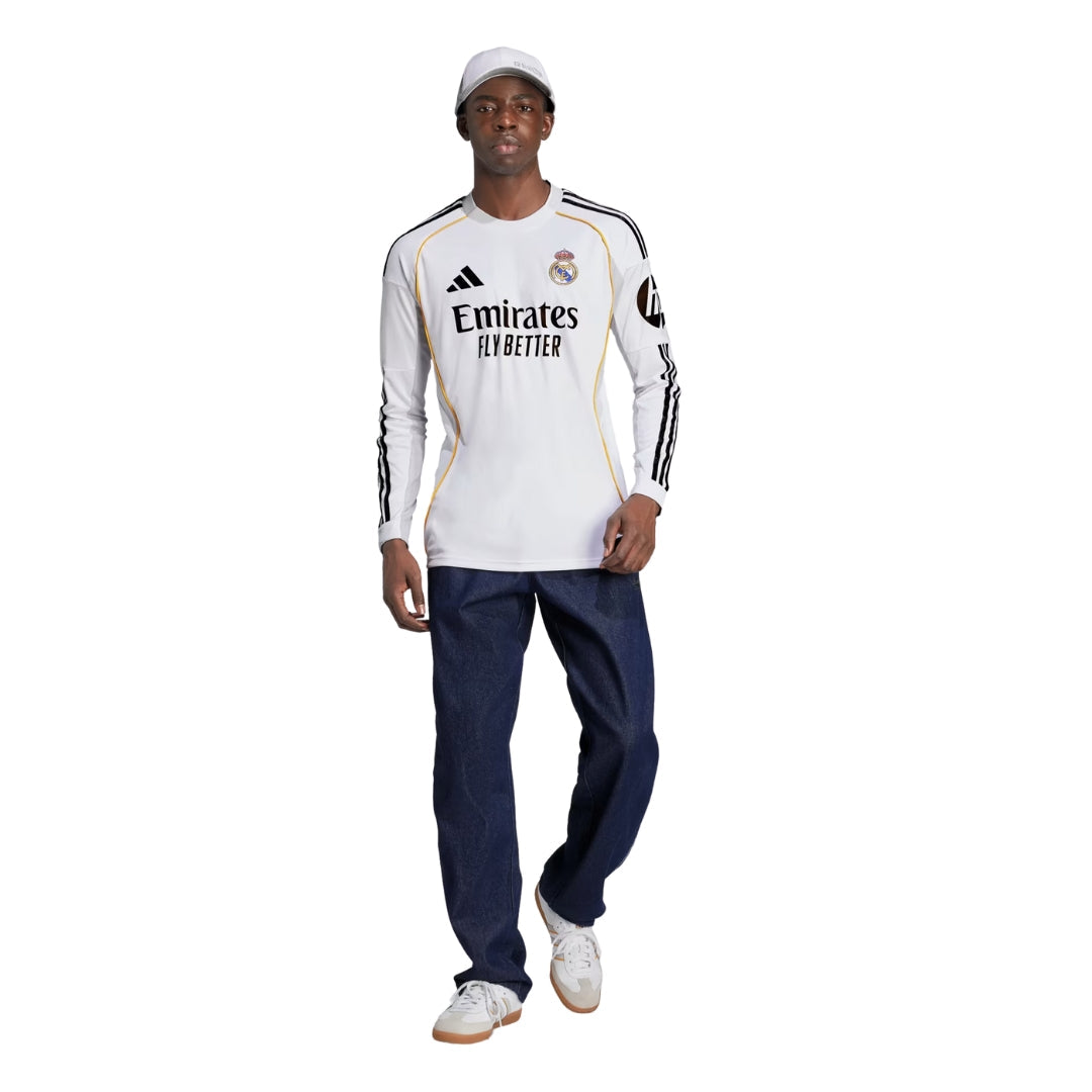 adidas Real Madrid Brahim Long Sleeve Home Jersey w/ Champions League Patches 25/26 (White)