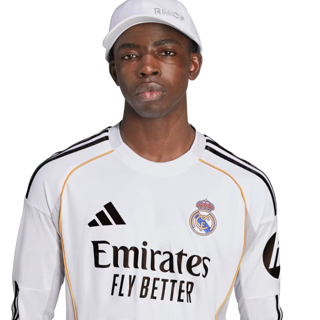 adidas Real Madrid Brahim Long Sleeve Home Jersey w/ Intercontinental + Champions League Patches 25/26 (White)