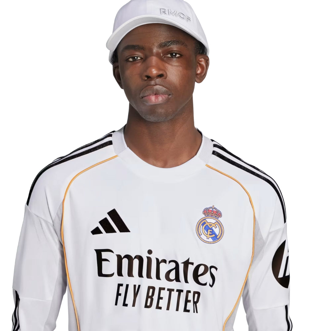 adidas Real Madrid Valverde Long Sleeve Home Jersey w/ Intercontinental + Champions League Patches 25/26 (White)