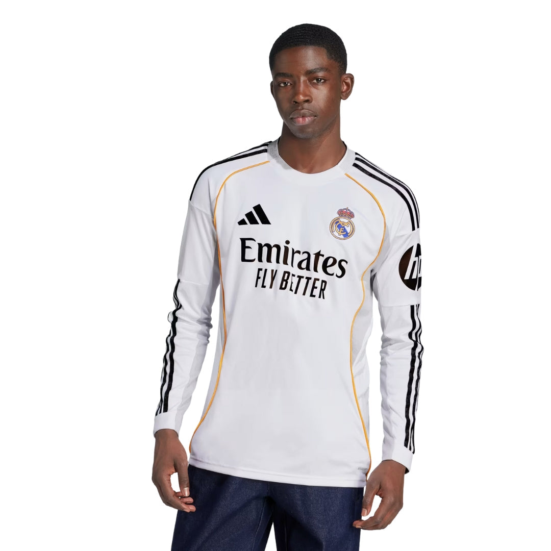 adidas Real Madrid Vini Jr Long Sleeve Home Jersey w/ Intercontinental + Champions League Patches 25/26 (White)