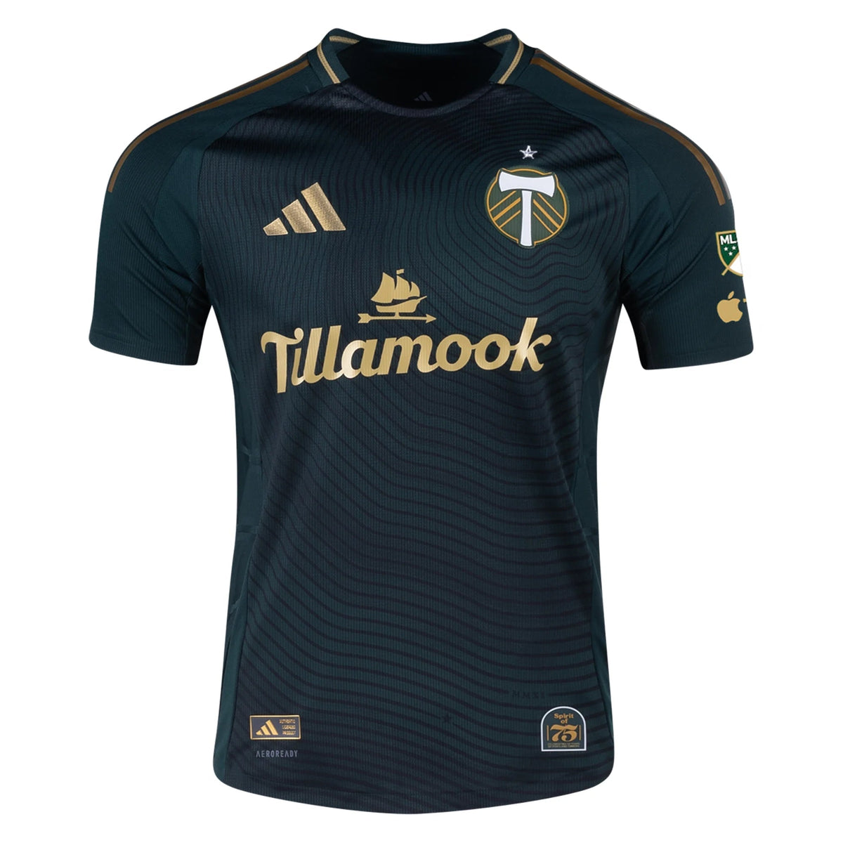 adidas Eric Miller Portland Timbers Authentic Home Jersey w/ MLS & Apple Patch 25/26 (Green/Gold)