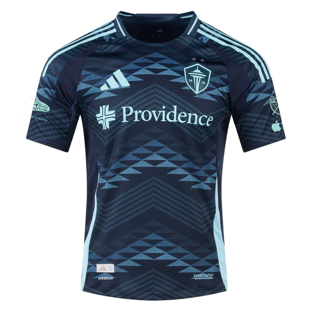adidas C. Baker Seattle Sounders Authentic Away Jersey 25/26 w/ MLS Patches & Sponsor (Aura Ink)