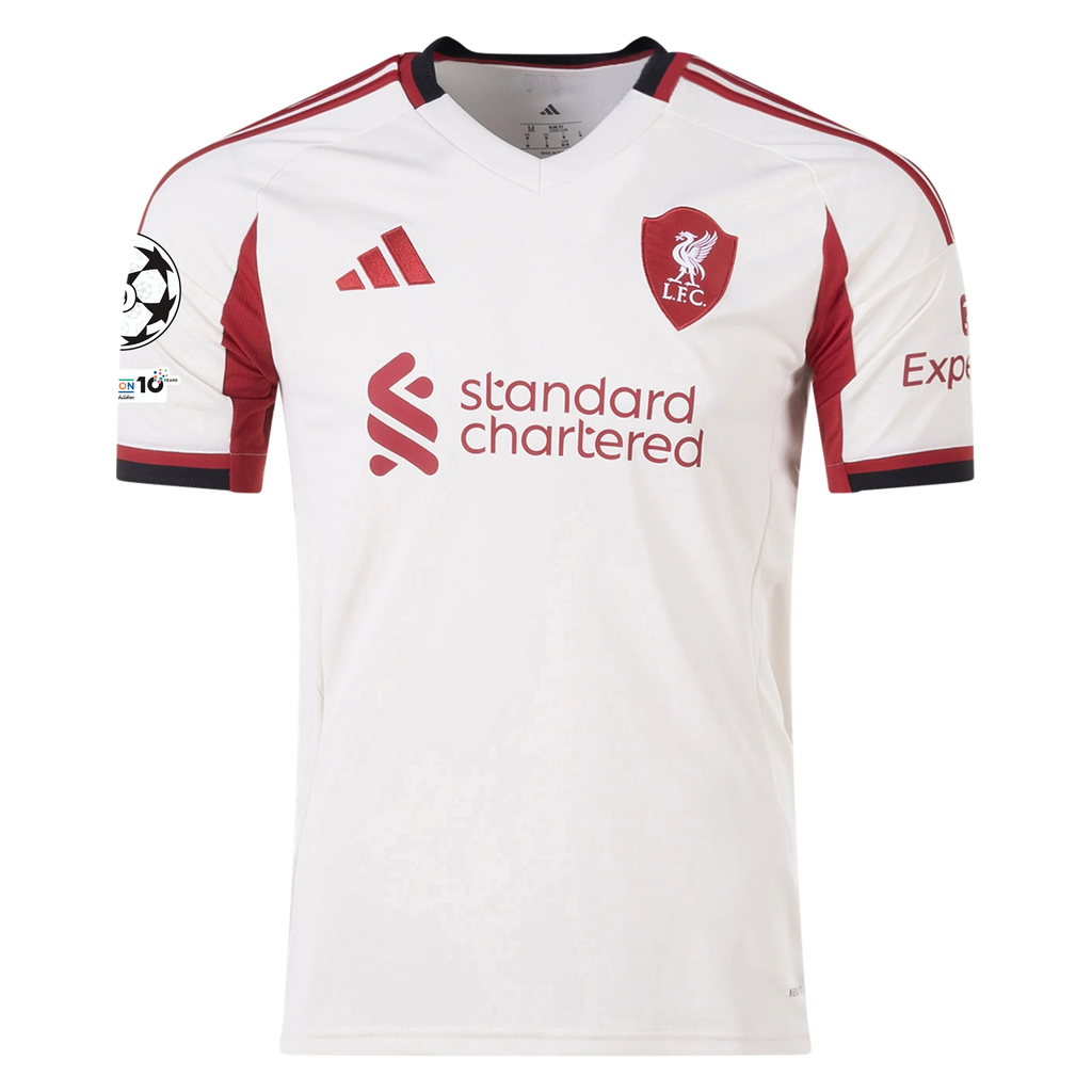 adidas Men's Liverpool Virgil van Dijk Away Jersey w/ Champions League Patches 25/26 (Wonder White)