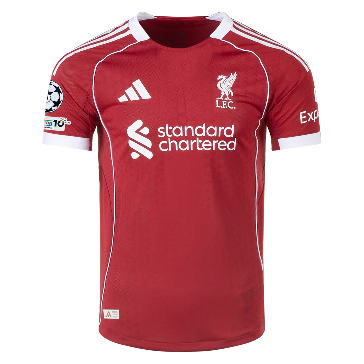 adidas Men's Liverpool FC Authentic Szoboszlai Home Jersey 25/26 w/ Champions League Patches (Strawberry Red)