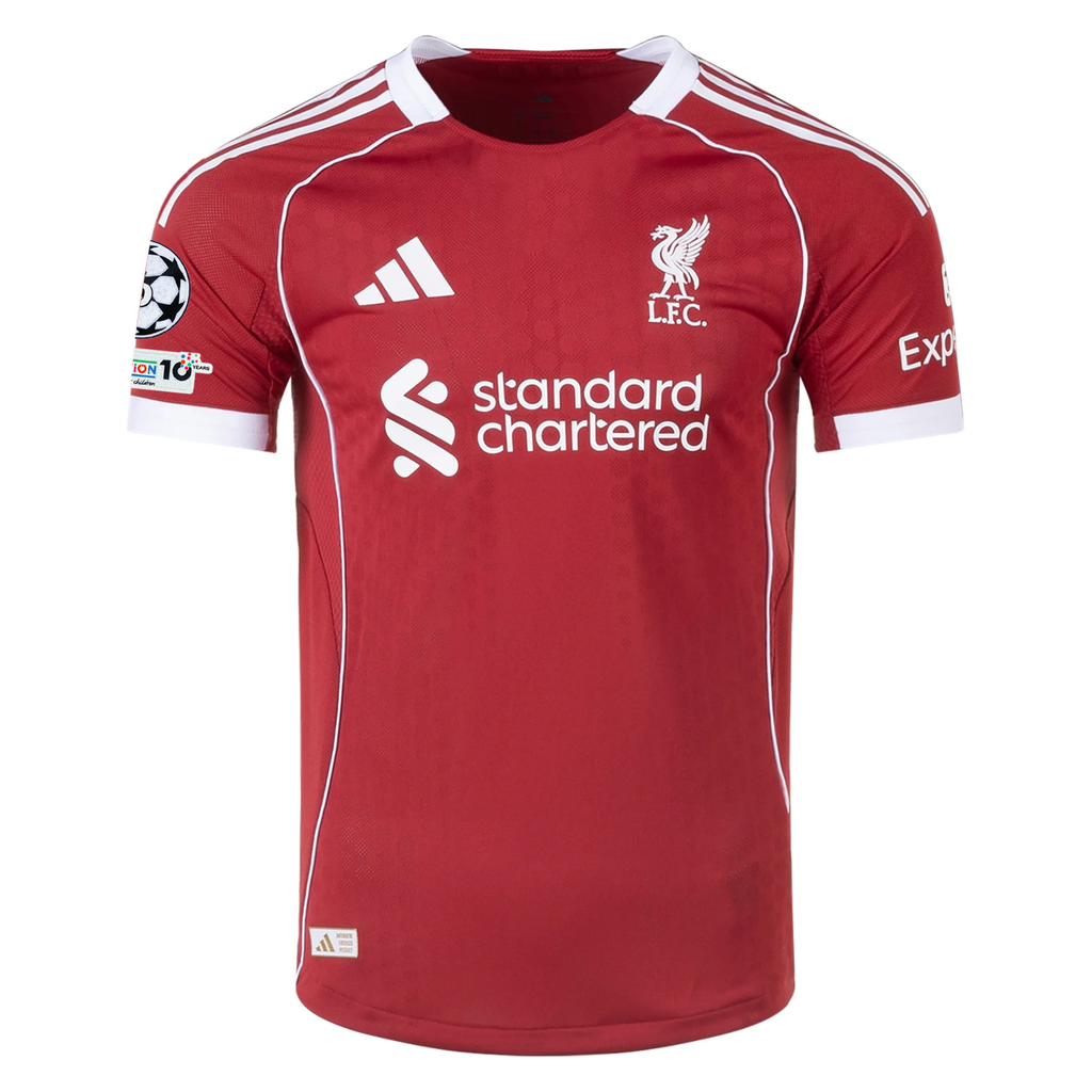 adidas Men's Liverpool FC Authentic Mac Allister Home Jersey 25/26 w/ Champions League Patches (Strawberry Red)