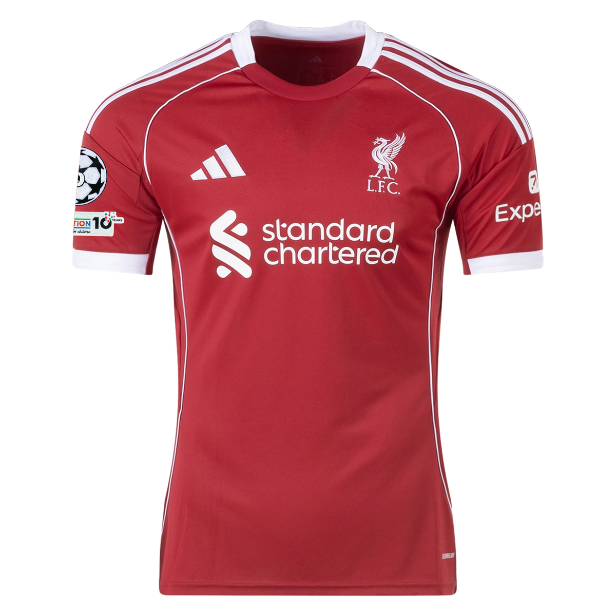 adidas Men's Liverpool Frimpong Home Jersey 25/26 w/ Champions League Patches (Strawberry Red)