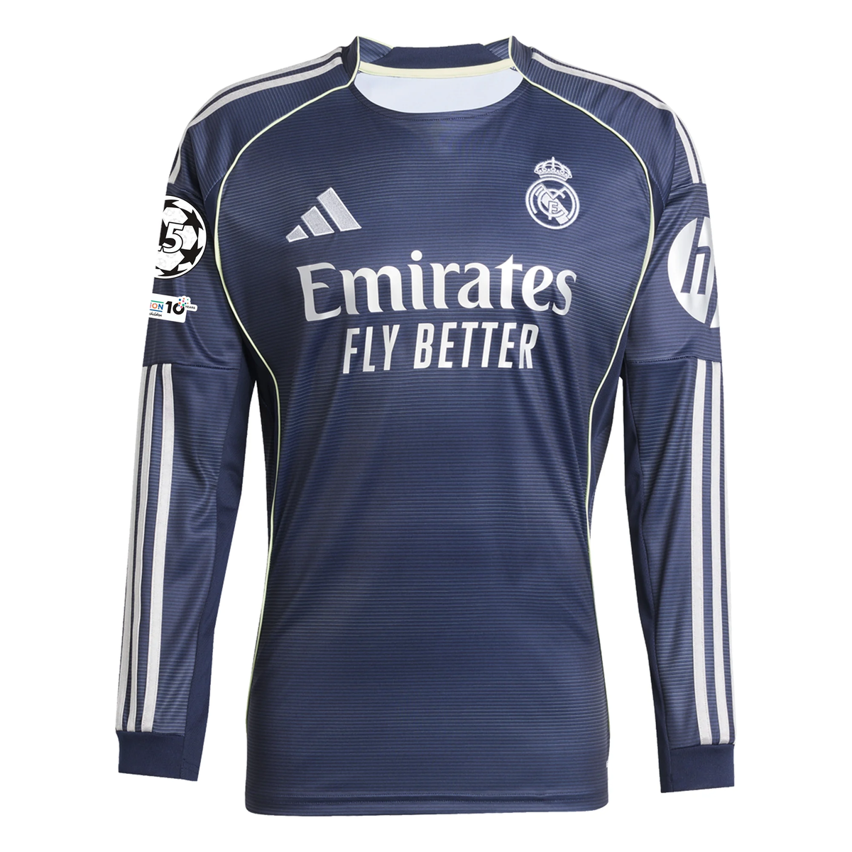 adidas Real Madrid Kylian Mbappe Long Sleeve Away Jersey w/ Champions League Patches 25/26 (Legend Ink)